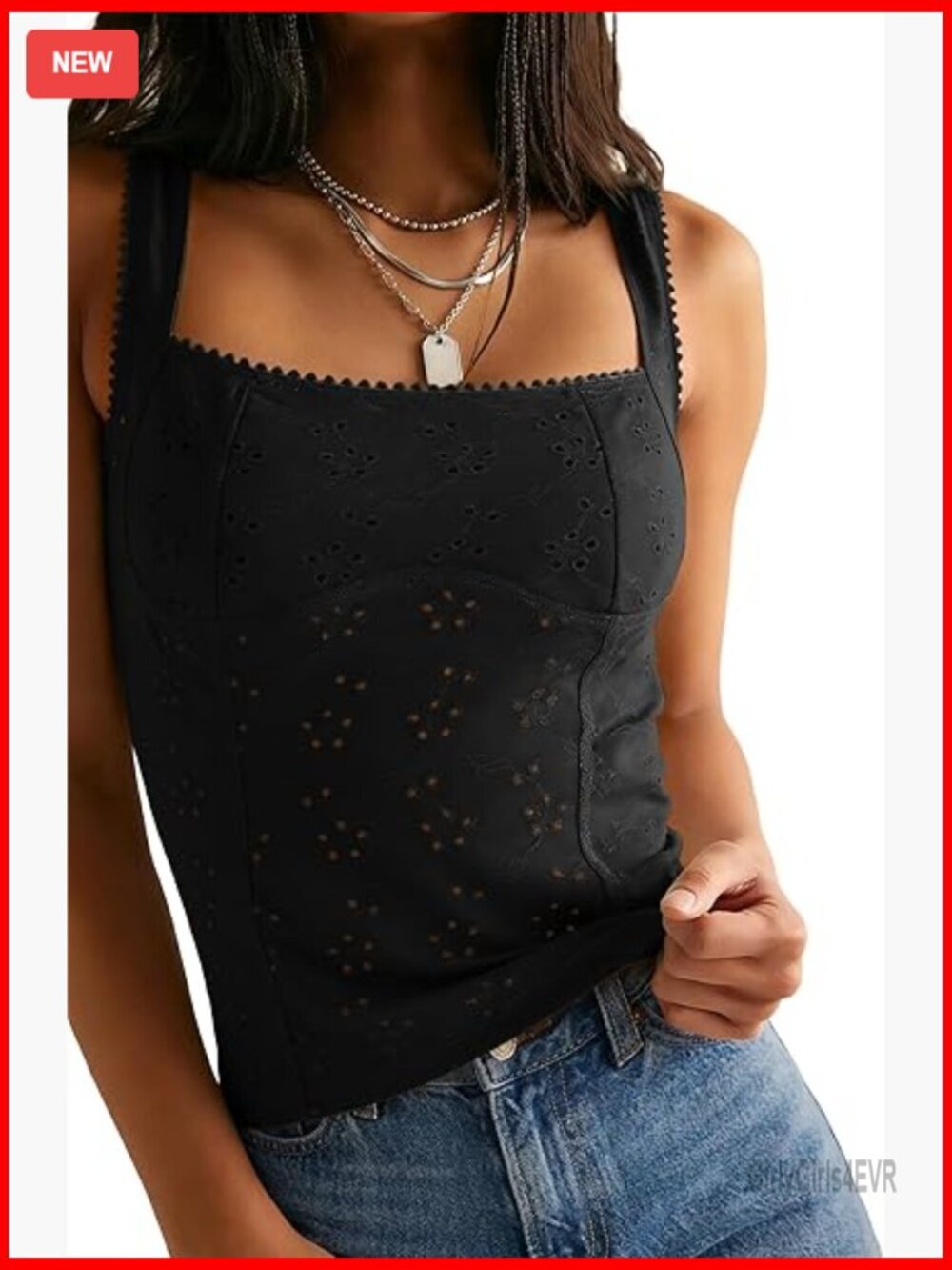 Square Neck Backless Eyelet Tank Top Slim Fit Y2K Camisole